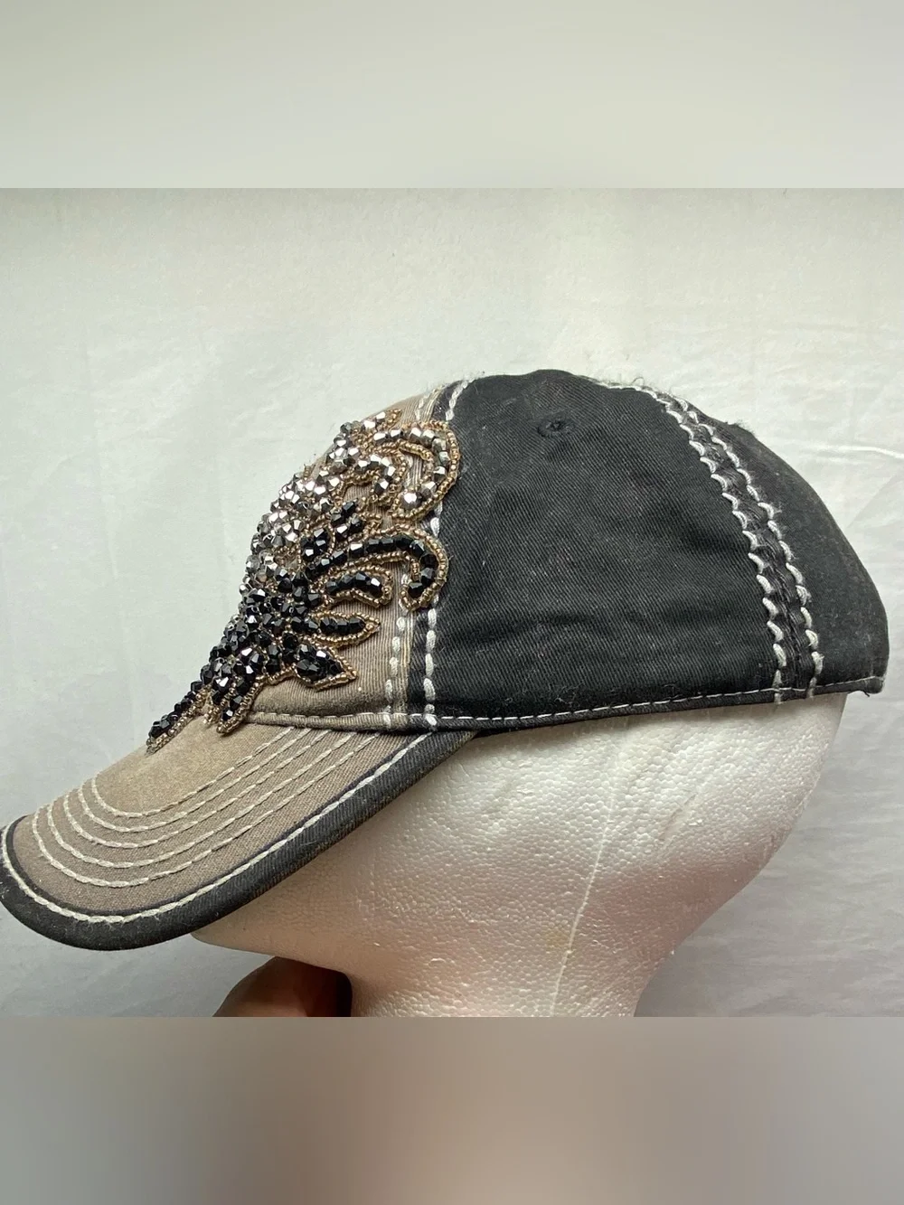 Olive and Pique Rhinestone Ball Cap Quilted Front Bling Glass Design Embellished